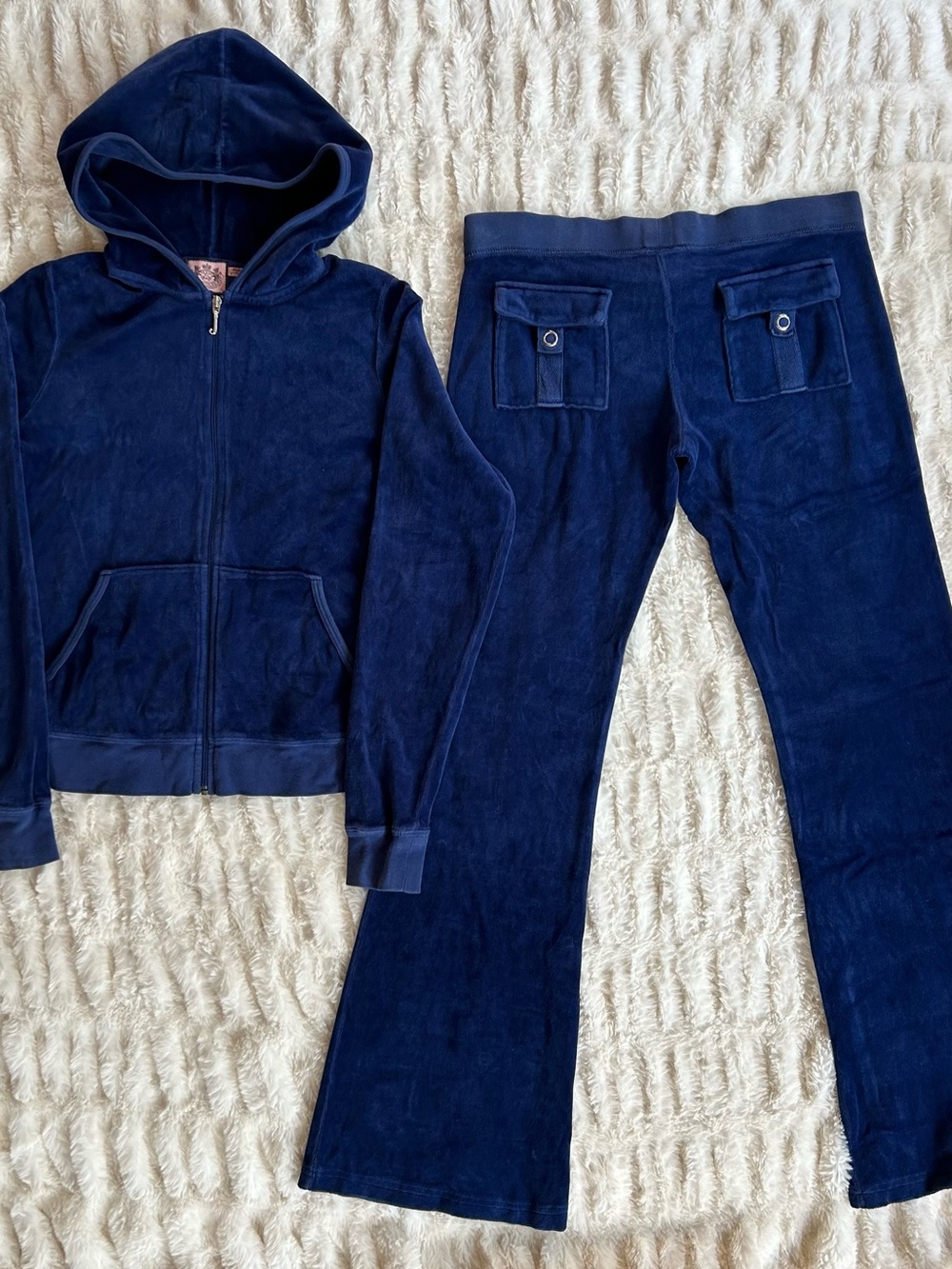 Y2K Vintage Juicy Couture Velour Tracksuit Set Made in USA Blue Snap Back Pocket